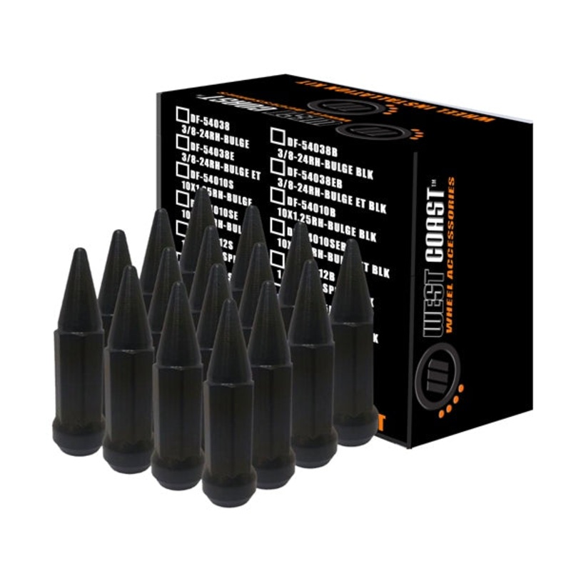 LUG NUT 12MMX1.25 SPIKE BK QTY16 WCA
